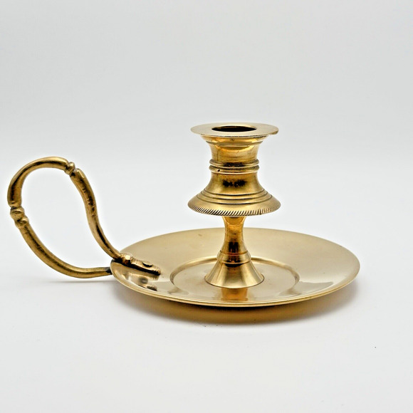 Vintage Solid Brass Chamber Style Taper Candlestick Holder Handle Heavy India - Picture 3 of 12